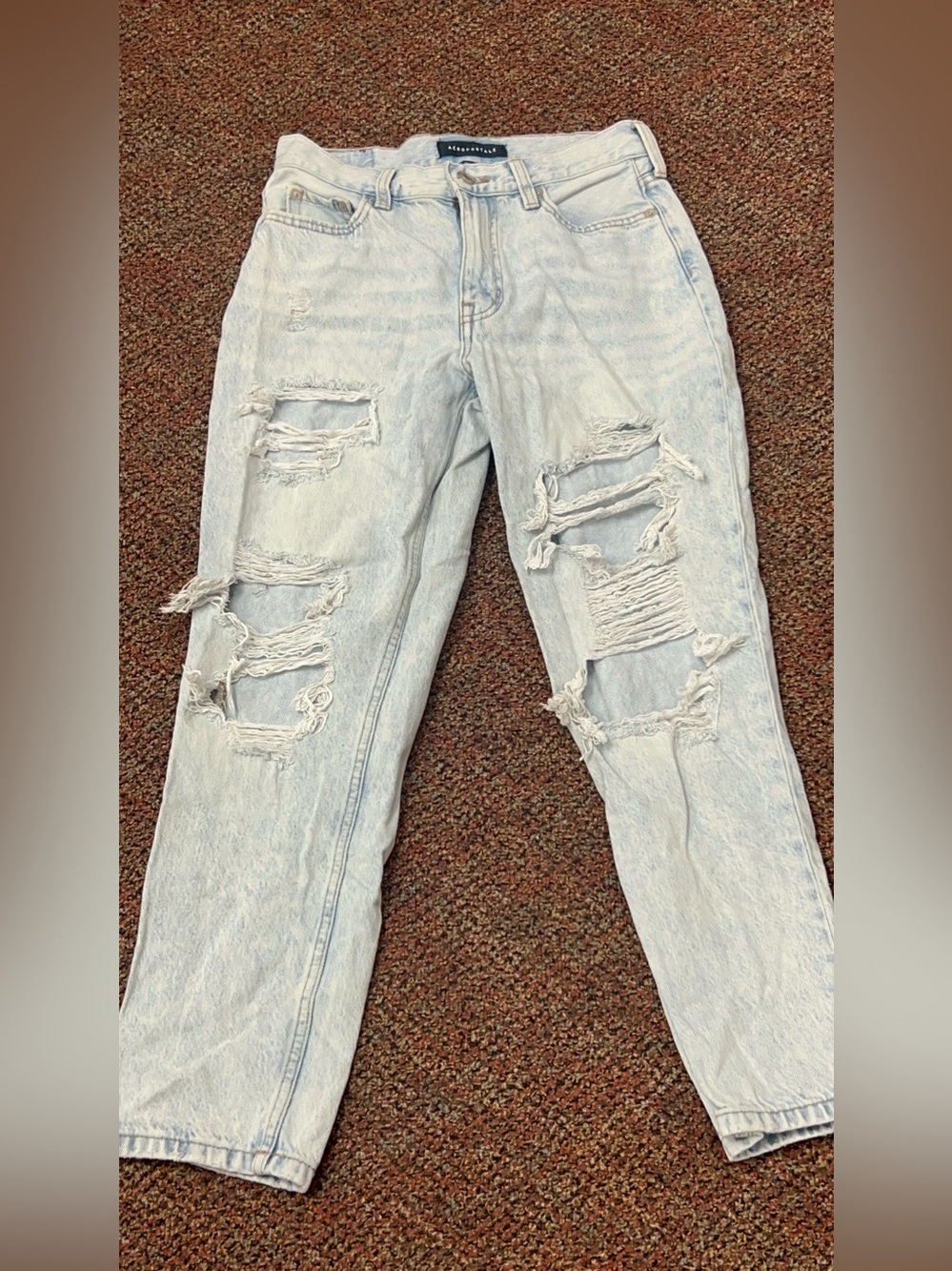 Aeropostale Light Wash High-Rise Distressed Mom Jeans Size 2